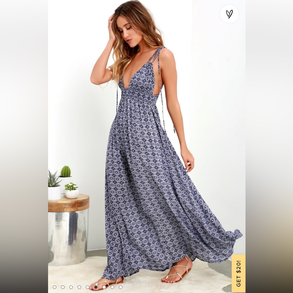 Field Day Navy Blue Print Tie-Strap Maxi Dress